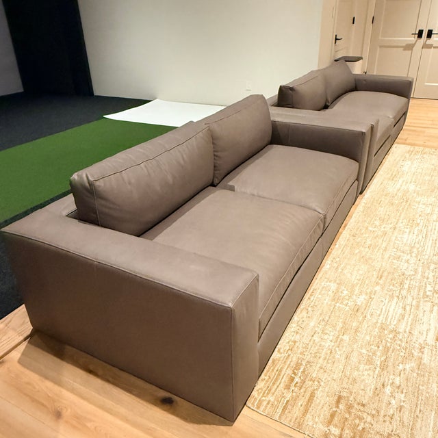 Pair of Crate & Barrel Oceanside 89” Leather Sofas For Sale - Image 9 of 16