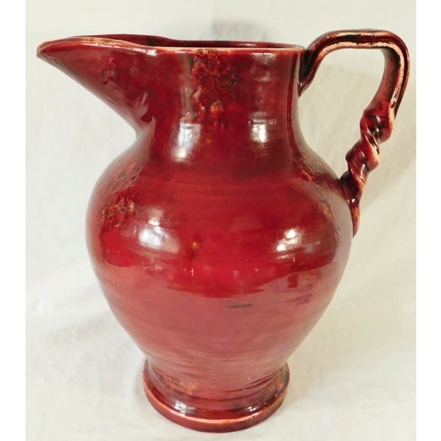 Beautiful large oversized vintage italian red ceramic twisted handle pitcher floor vase. Amazing piece! Heavy, well made...