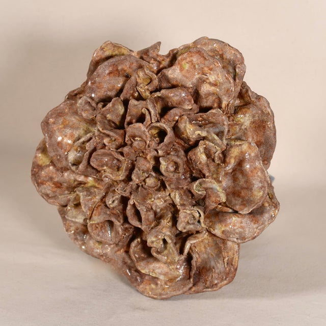 Large Organic Brutalist Studio Pottery Ceramic Flower Wall Sculpture in Earth Tones For Sale - Image 4 of 16
