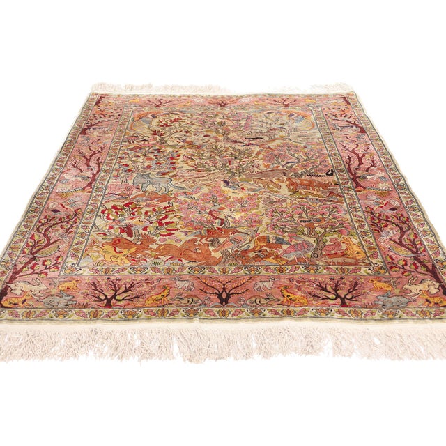 Rococo Vintage Turkish Silk Hereke Rug - 03'04 X 05'03 For Sale - Image 3 of 9