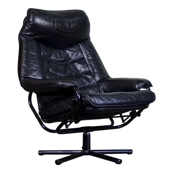 Norwegian Leather Swivel Chair from Skoghaug, 1960s For Sale