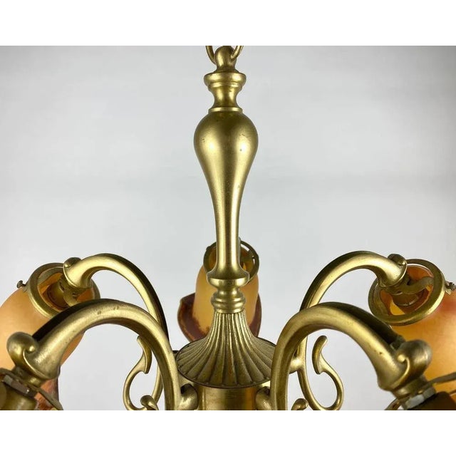 Vintage French Hanging Light in Gilt Brass & Colored Glass Lamp, 1980s For Sale - Image 4 of 6