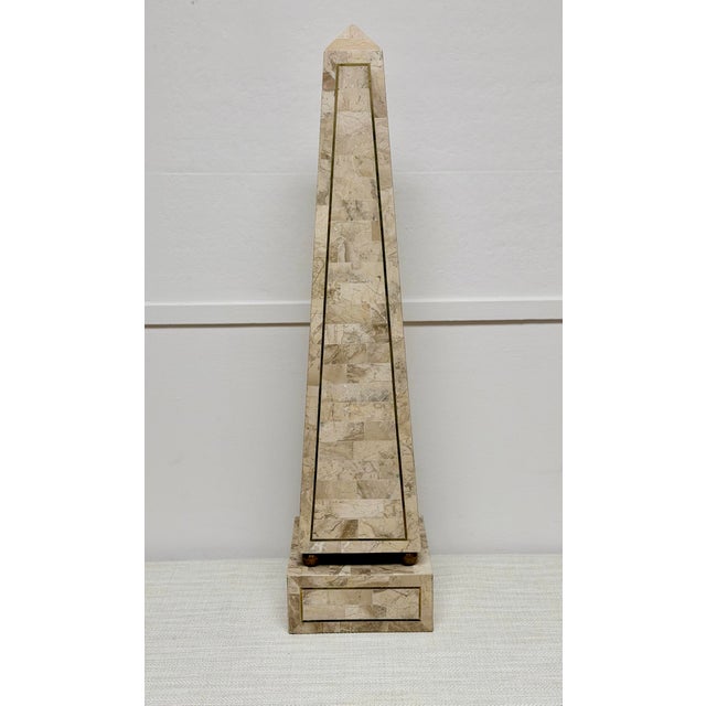 Hollywood Regency 1970s Maitland Smith Tessellated Marble Large Obelisk For Sale - Image 3 of 9