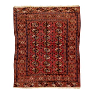 1960s Vintage Persian Turkman Brown Handmade All-Over Medallion Wool Rug For Sale