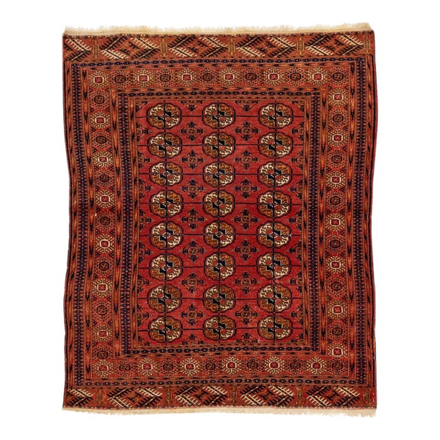1960s Vintage Persian Turkman Brown Handmade All-Over Medallion Wool Rug For Sale