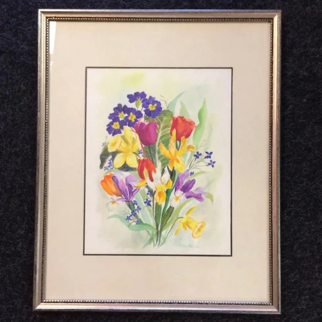 Wood Vintage Framed California Artist Helen Barker Watercolor Painting For Sale - Image 7 of 7