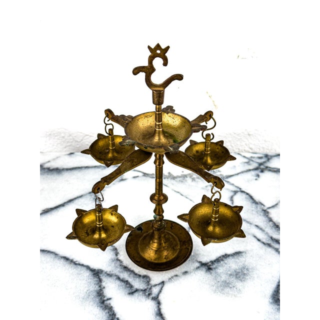 Metal 1950s Brass Panchmukhi Diya Oil Lamp For Sale - Image 7 of 11