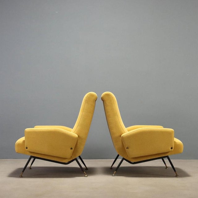 Vintage Lounge Chairs in Green Fabric and Brass, Italy, 1960s, Set of 2 For Sale - Image 3 of 9