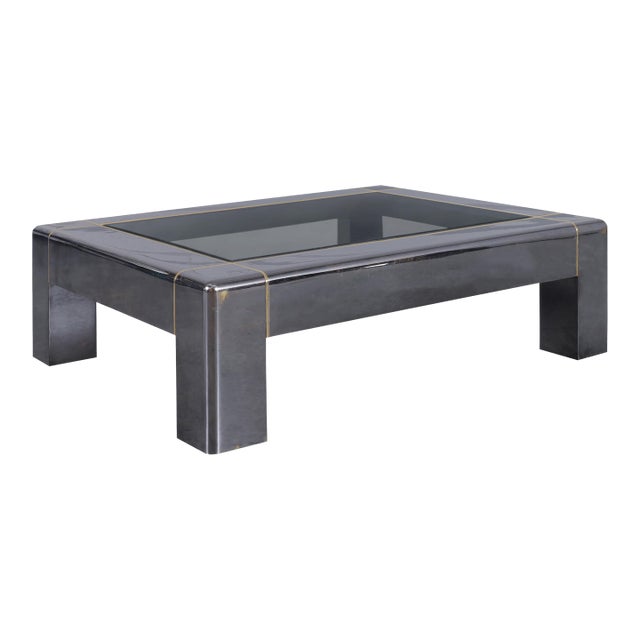 Monumental Vintage Gunmetal Coffee Table by Karl Springer For Sale