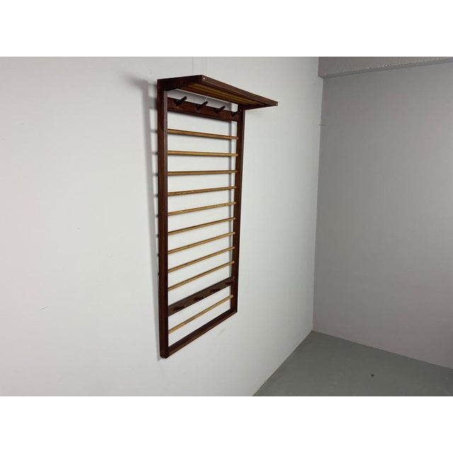 Mid-Century Modern European Wooden Wall Coat Rack with Hat Shelf, 1950s For Sale - Image 11 of 12