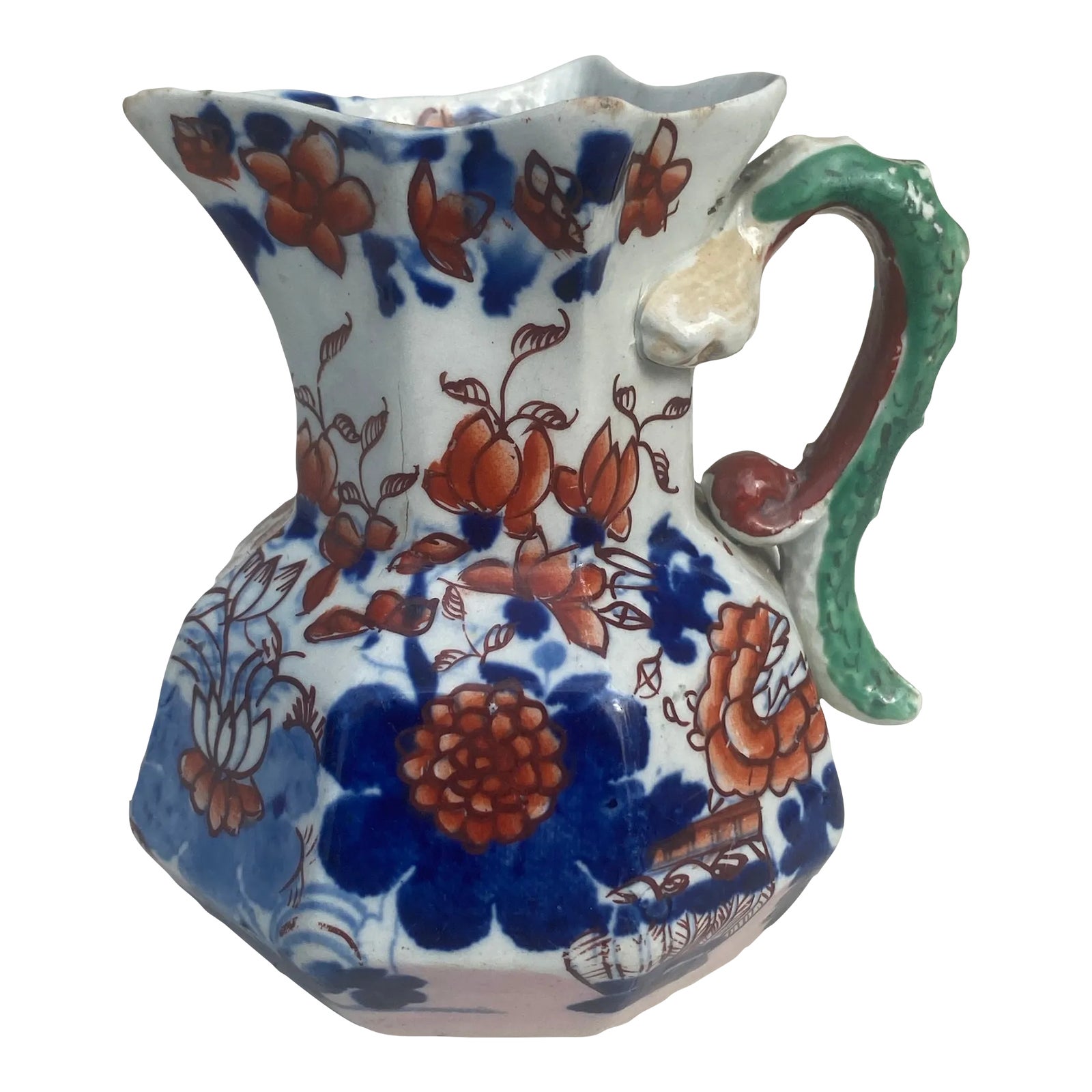 19th Century Ironstone Mason Snake Handle Pitcher Imari Pattern | Chairish