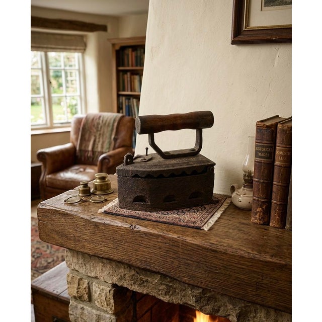 Farmhouse Antique Cast Iron Coal-Fired Sad Iron With Wooden Handle For Sale - Image 3 of 8