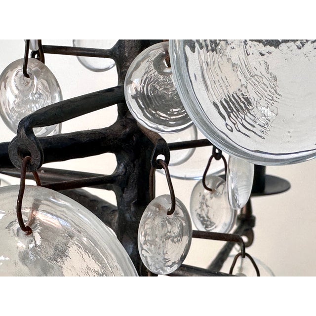 Large Vintage Candle Chandelier in Mouth-Blown Glass and Wrought Iron by Erik Höglund for Boda Smide, 1960s For Sale - Image 18 of 18