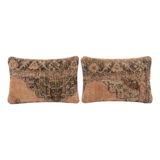 Turkish Oushak Lumbar Rug Pillow Cover 16'' X 24'' - Set of Two For Sale