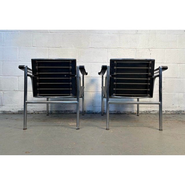 Chrome Vintage Le Corbusier Leather "Lc1 Basculant" Sling Chairs for Cassina For Sale - Image 8 of 17
