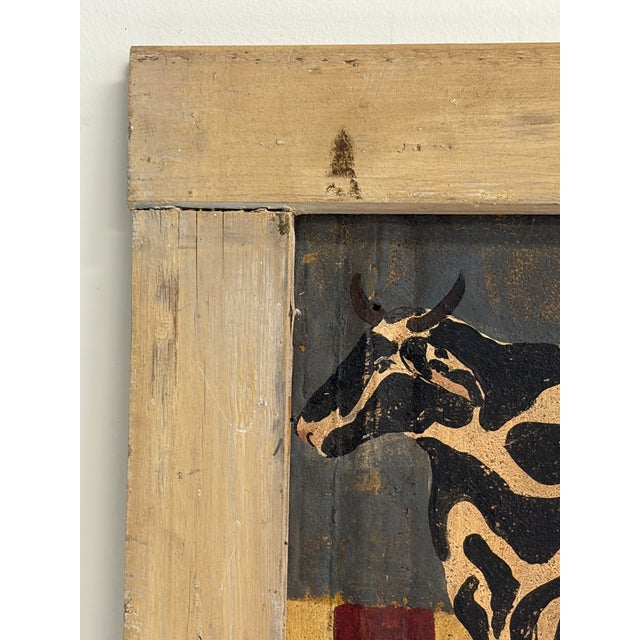 Folk Art Nancy G. Watson Folk Art Cow Painting – Signed Original on Tin in Wood Frame For Sale - Image 3 of 12