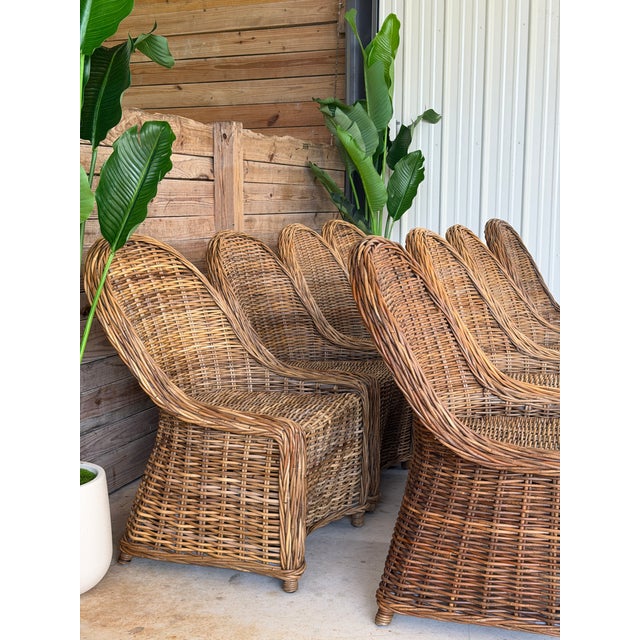 Set of 8 Organic Modern Rustic Coastal Braided Rattan Dining Chairs For Sale - Image 10 of 12