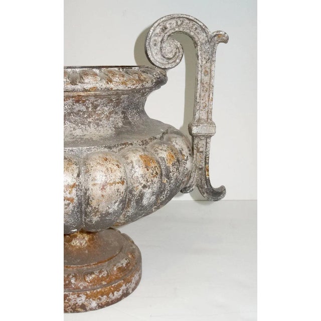 French Antique French Cast Iron Garden Urn With Scrolled Arms For Sale - Image 3 of 4