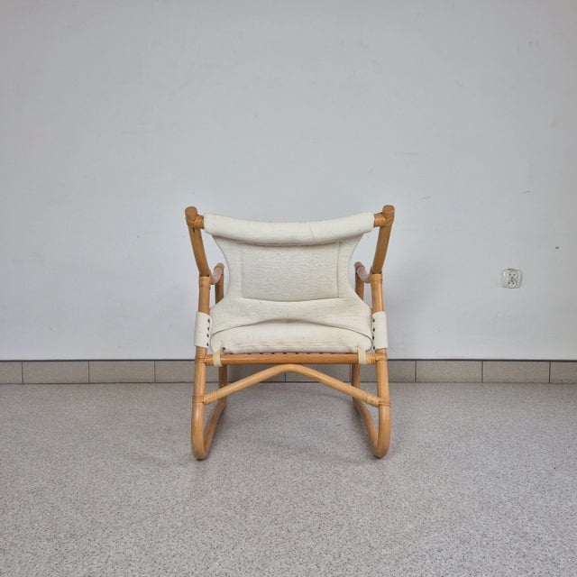 Mid-Century Modern Mid-Century Danish Bamboo and Wool Lounge Chair, 1970s For Sale - Image 3 of 12
