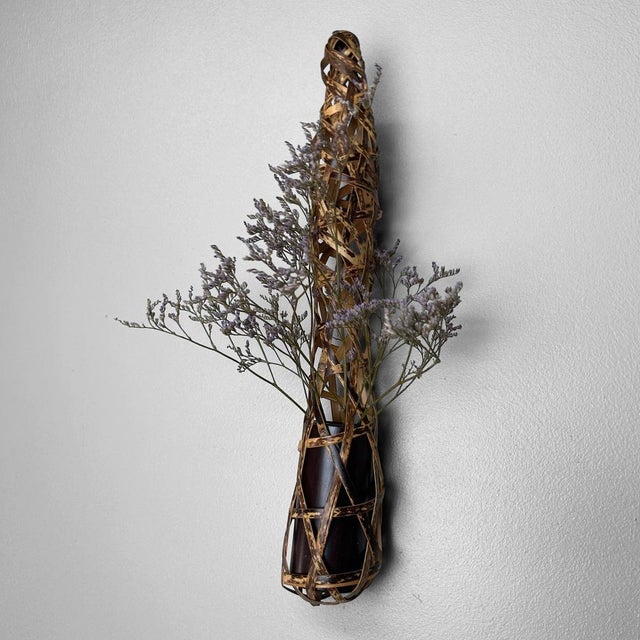 Mid-Century Modern Vintage Japanese Bamboo Ikebana Wall Hanger, 1980s For Sale - Image 3 of 15