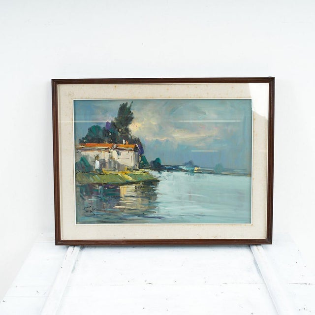 Renzo Piccoli, Marine Landscape, 1920s, Oil on Canvas For Sale - Image 7 of 7