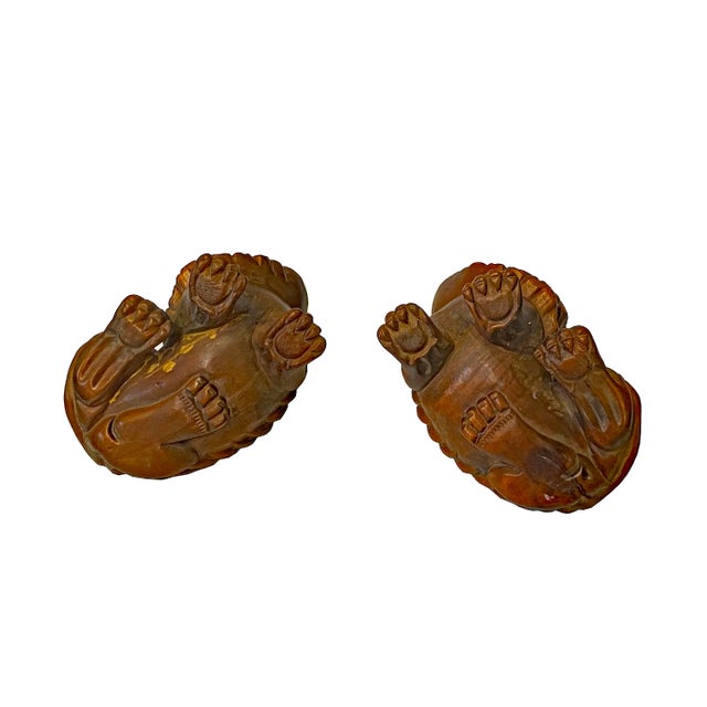Chinese Pair Wood Carved Mini Foo Dog Lion FengShui Figure For Sale In San Francisco - Image 6 of 7