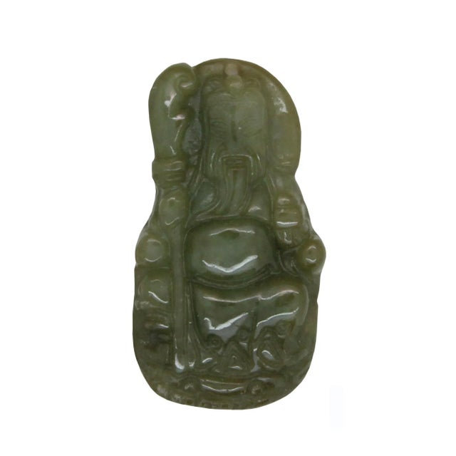 Dark Green Jade Pendant With Standing General Guan, Kwan Kong Figure For Sale In San Francisco - Image 6 of 6