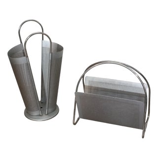 Magazine Rack and Umbrella Stand attributed to Marius Mascagni, 1970s, Set of 2 For Sale