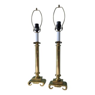 Pair of Brass Candlestick Lamps For Sale