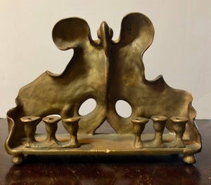 Mosheh Oved, RARE Judaica Holocaust Memorial Menorah Bronze Sculpture