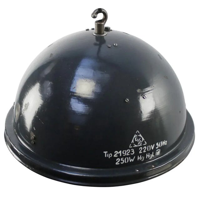 Blue enamel industrial lamp white interior e27 / e26. Depending on destination, all lights are rewired and bulb holders...