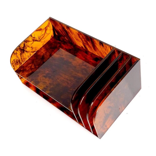 French Mid Century Desktop Organizer in Smoked Acrylic Glass, 70s
