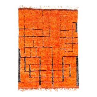 Large Moroccan Beni M'rirt Rug – Hand Knotted Berber Wool Carpet – Orange Geometric Atlas Design For Sale