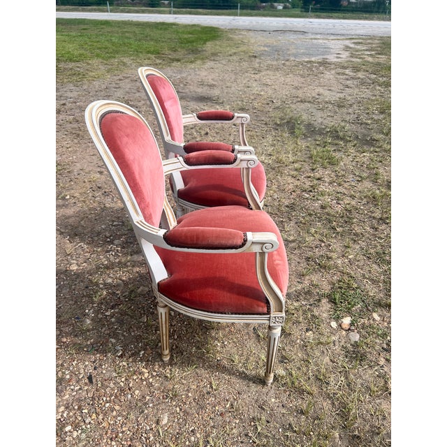 French 19th Century Louis XVI Painted Walnut Arm Chairs - Set of 2 For Sale - Image 4 of 12