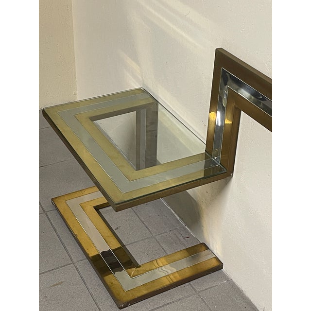 Elegant headboard with bedside tables designed by Sandro Petti in the 1970s. Brass, chrome-plated metal, and crystal...