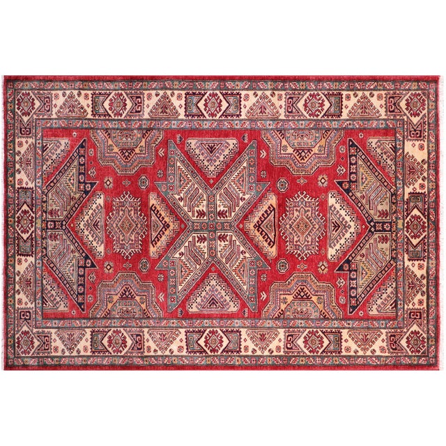 Ivory Rustic Super Kazak Red/Ivory Wool Rug- 5'11'' X 7'4'' For Sale - Image 8 of 10