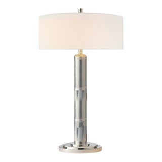 Thomas O'Brien by Visual Comfort Signature Longacre Tall Table Lamp in Polished Nickel with Linen Shade For Sale