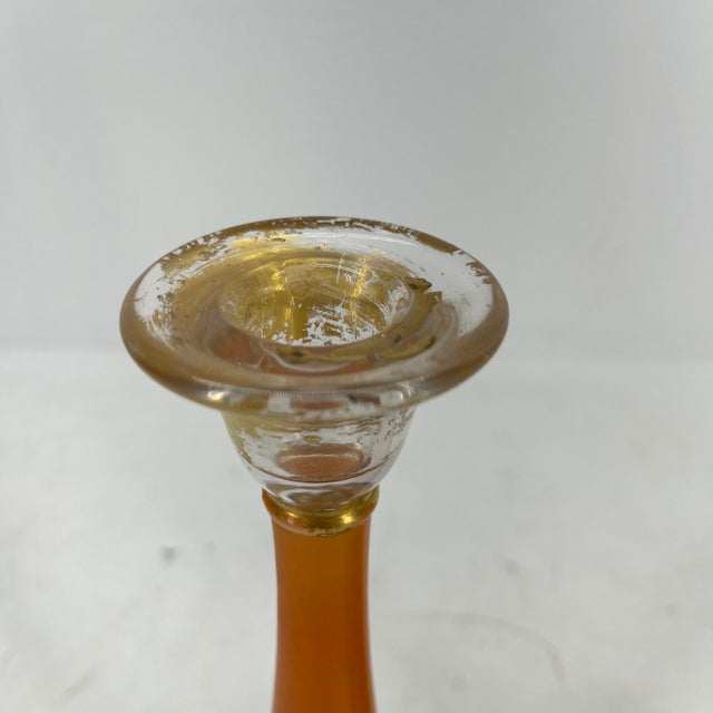 1930s Charles Schneider Style Art Deco Pressed Orange Glass Candlesticks - A Pair For Sale - Image 12 of 12