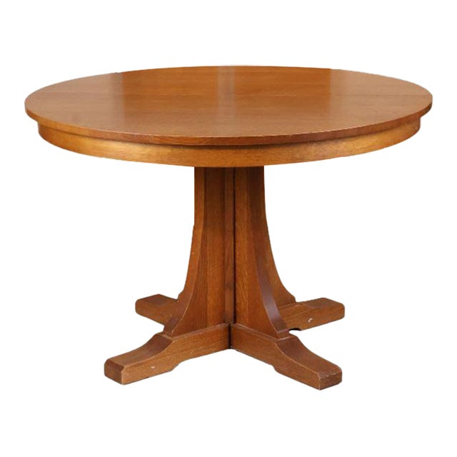 1990s Stickley Round Mission Oak Dining Room Table For Sale