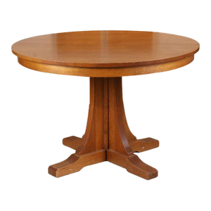 1990s Stickley Round Mission Oak Dining Room Table