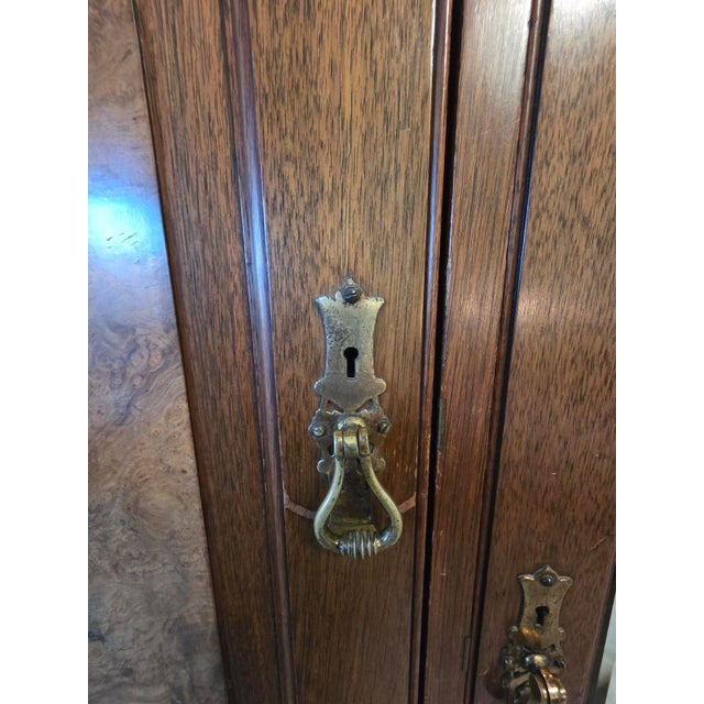 19th Century Victorian Burl Wood & Oak 3-Door Grand Wardrobe Armoire With Mirror For Sale In Las Vegas - Image 6 of 12