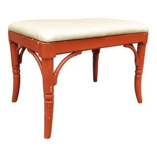 Thomasville Allegro Faux Bamboo Hollywood Wood Coral Painted Vanity Bench For Sale