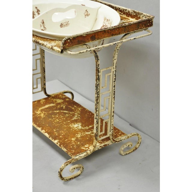 Antique French Victorian Child's Wrought Iron Wash Stand W/ K&g Luneville Basin For Sale - Image 4 of 17