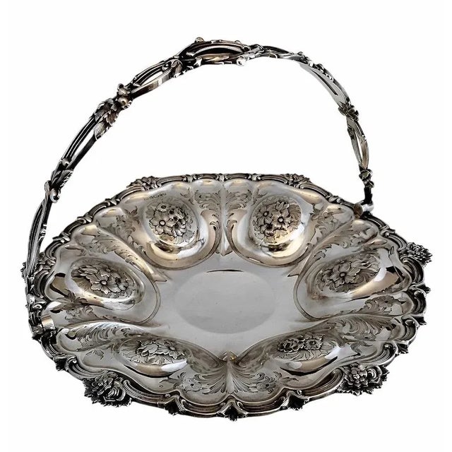 Victorian Chiseled and Engraved Sterling Silver Basket with Handle, 1870s For Sale - Image 13 of 13
