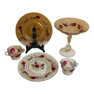 1930s 5 Piece Westmoreland Della Robbia Creamer Sugar 9 Inch Plates Compote For Sale