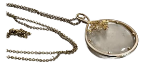 Gold Tone Rose Magnifying Glass Pendant Necklace