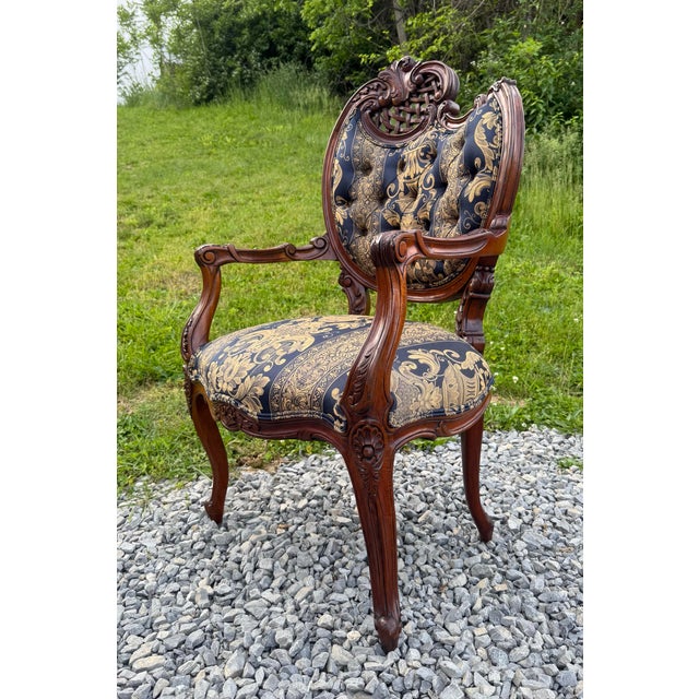 Rococo Pair Antique French Rococo Fireside Arm Chairs For Sale - Image 3 of 12