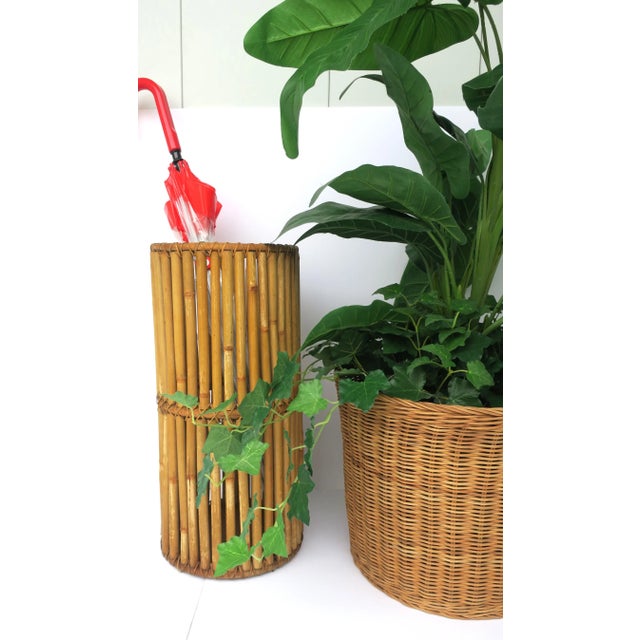 Wicker Bamboo Umbrella Holder Stand For Sale In New York - Image 6 of 10