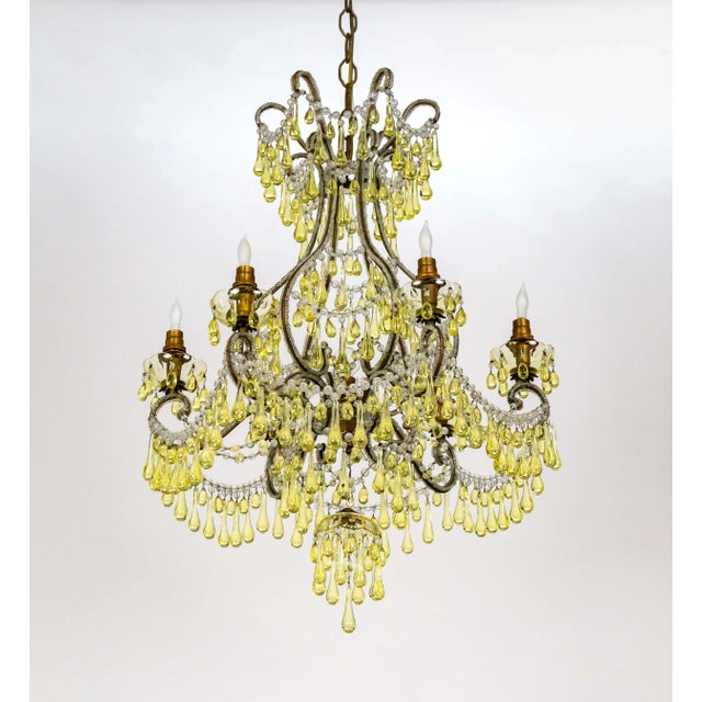 Traditional 19th Century Pale Yellow Crystal Drops Birdcage Chandelier For Sale - Image 3 of 12