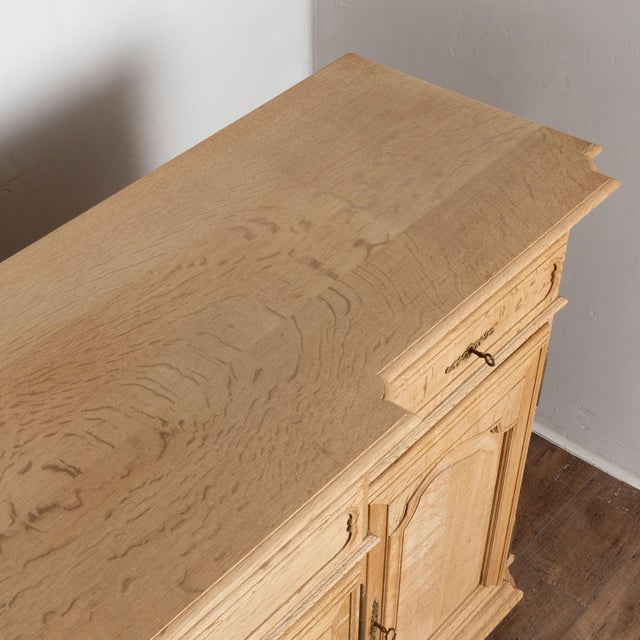 Wood 20th Century Long Bleached Oak Sideboard Buffet From Belgium For Sale - Image 7 of 17